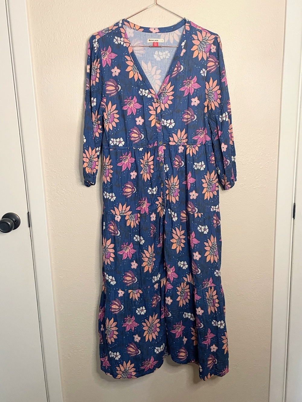 Marine Layer Willow Batik Floral Midi Dress L
